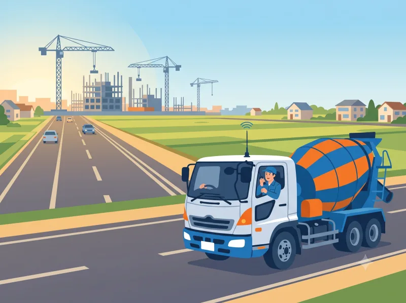現場へ向かうミキサー車のイラスト